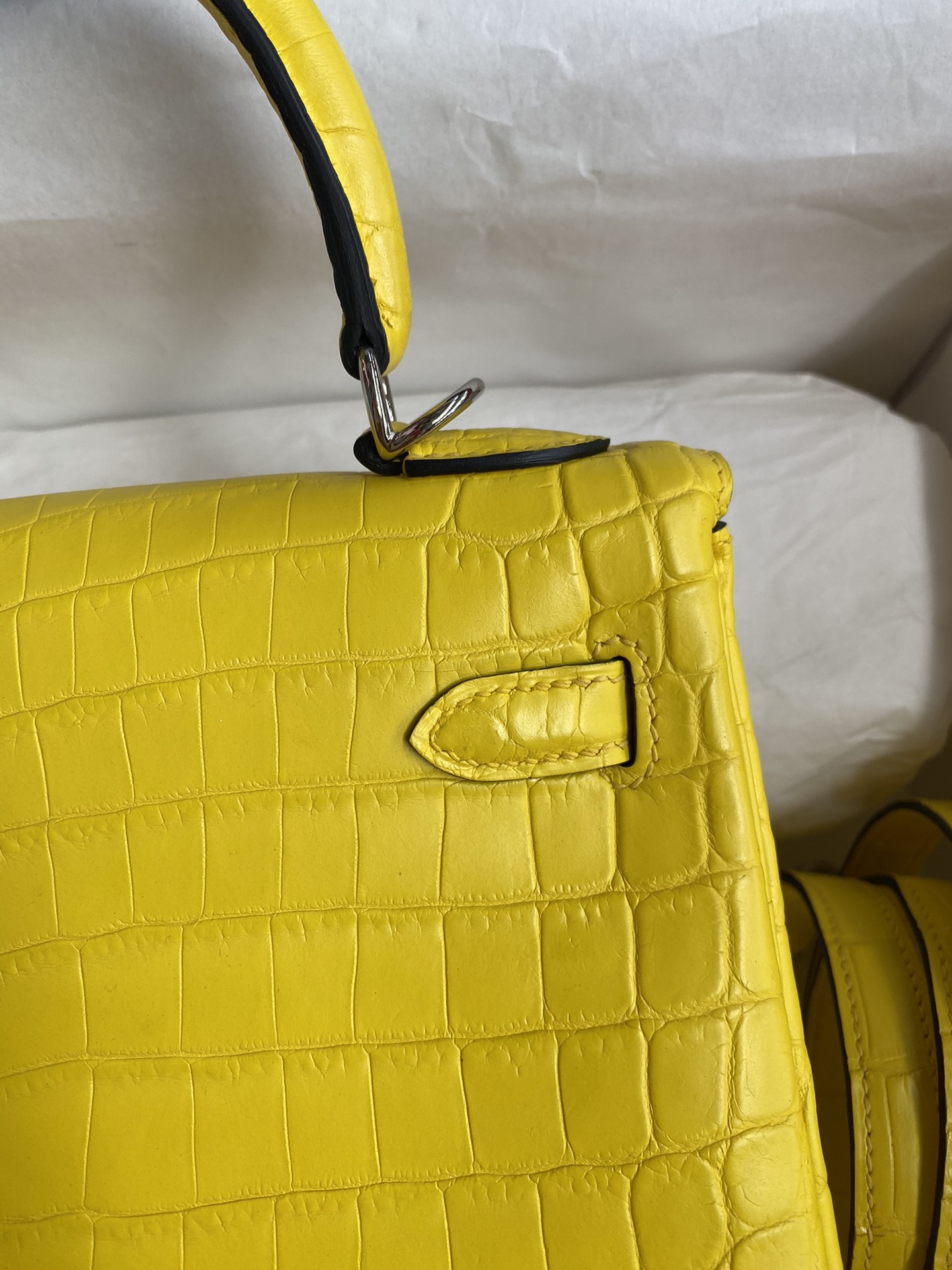 Hermes Kelly 25cm Handbag Shoulder Bag In Yellow Crocodile Niloticus Leather